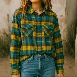 L.L Bean Scotch Plaid Button Up Collard Long Sleeve Flannel Granola Girl Shirt